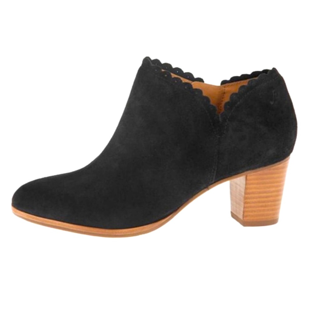 Jack Rogers Black Suede Scalloped Low Cut Booties with Heel Size 8.5 NWT
